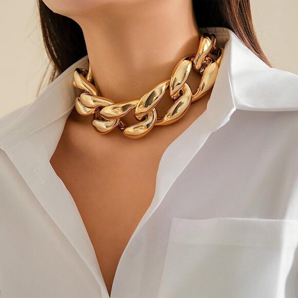 Trendy 40cm Gold Necklace - Comfortable Chunky Chain Choker for Fashionistas - Picture 9 of 9